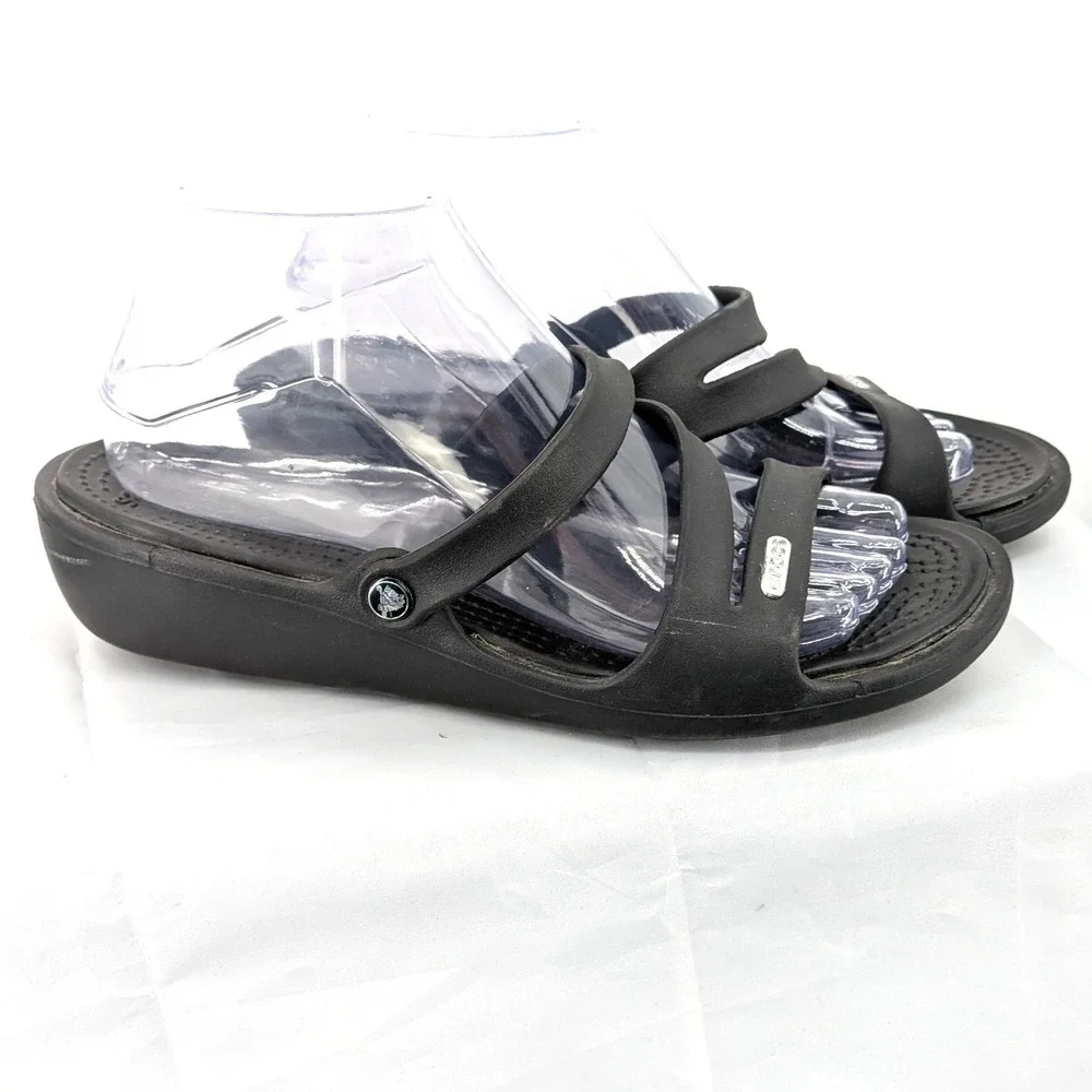 Crocs Comfort Sandals Black Strappy Lightweight Slip On Casual 8‎